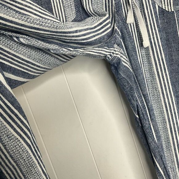 C est 1946 Womens Size Medium Linen Blend Pants Blue White Stripe Tie Waist - Picture 4 of 10
